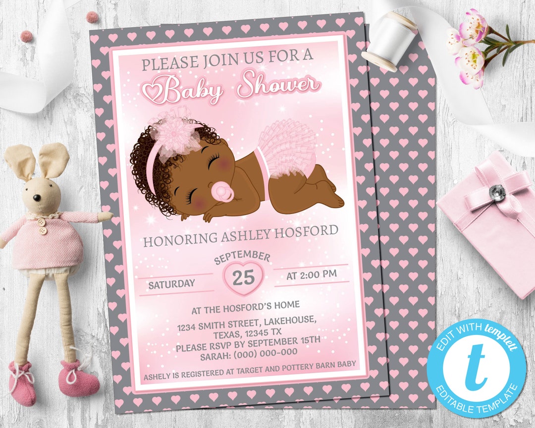 Black Baby Girl Invitation Template Printable Invitation for - Etsy
