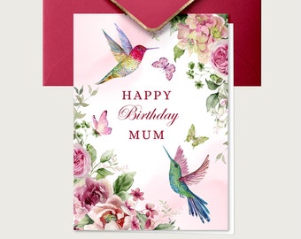 Birthday Card for Mum, Card for Mum, 5x7" Folded Card, Blank Card, Greeting Card, Happy Birthday Card, Bird Birthday Card, Instant Download