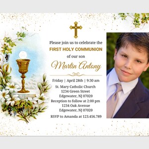 Boy First Holy Communion Invitation Template, Printable Invite for Cute Little Boy, Editable Confirmation Template,  Instant Download