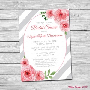 Floral Pink & Gray Invitation (Digital Download)