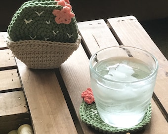 Cactus coasters with pot/holder, 4 Pack