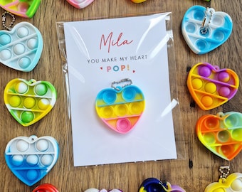 Heart fidget pop it popper keyring with personalised flat card