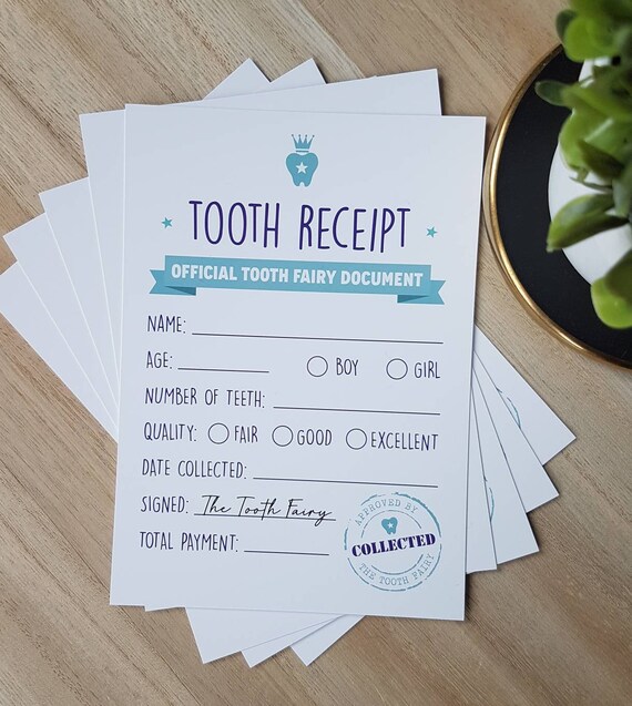 Tooth Fairy Receipt Cards A6 size (pack of 5)