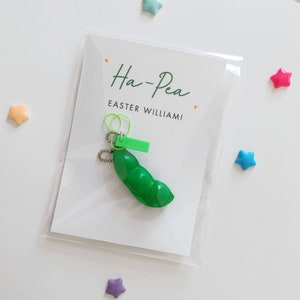 Personalised Ha-pea Easter peas in pod fidget pop it popper keyring with flat card