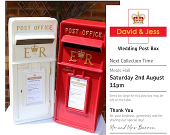 Red style Post box SIGN ONLY any size (for weddings, birthdays, christenings etc - post box hire available separately)