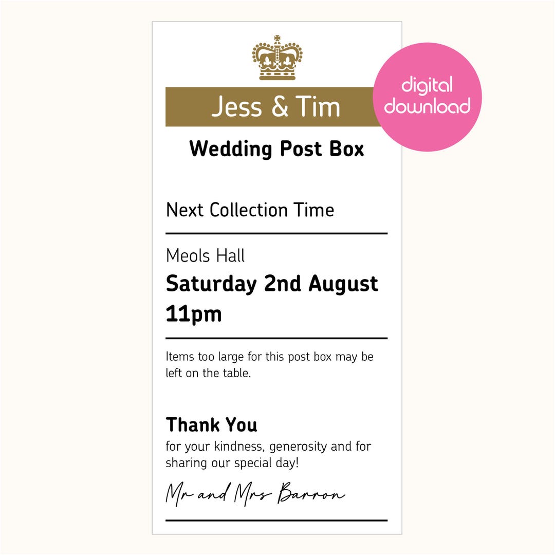 Post Box Sign DIGITAL DOWNLOAD (sign Only for Weddings, Christenings ...