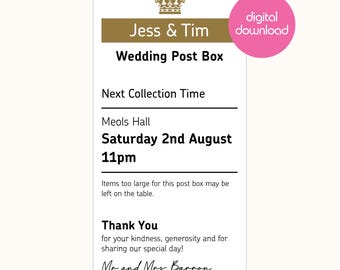 Post box sign DIGITAL DOWNLOAD (sign only for weddings, christenings, birthdays etc)