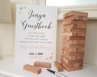 Jenga Guestbook Wedding/Birthday/Christening Sign (Any colour hearts design)