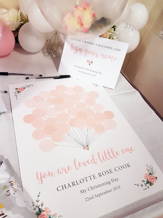 Personalised Christening Baptism Naming day Sign a Balloon Guestbook Print ANY COLOUR