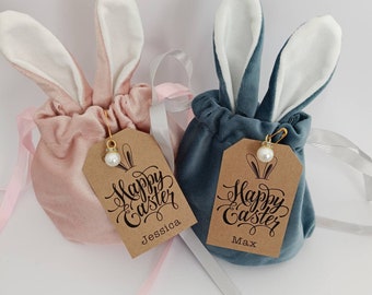 Happy Easter Bunny Luxury Gift Bag with personalised tag (pink OR blue)