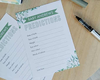 Personalised Baby Shower Prediction Cards Kraft Card (pack of 5) eucalyptus leaf design