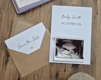 Baby Save the Date surprise Pregnancy Announcement Card. Baby announcement, pregnancy reveal.
