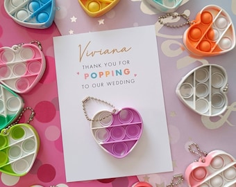 Thank you party/wedding favour Heart fidget pop it popper keyring with personalised flat card