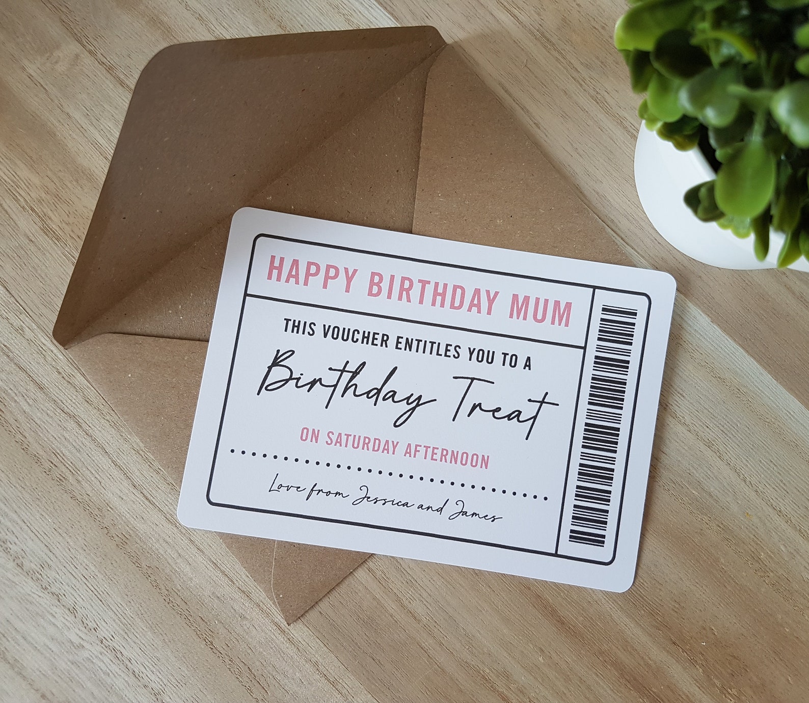 Birthday Card Gift Voucher Ticket ANY TEXT Etsy