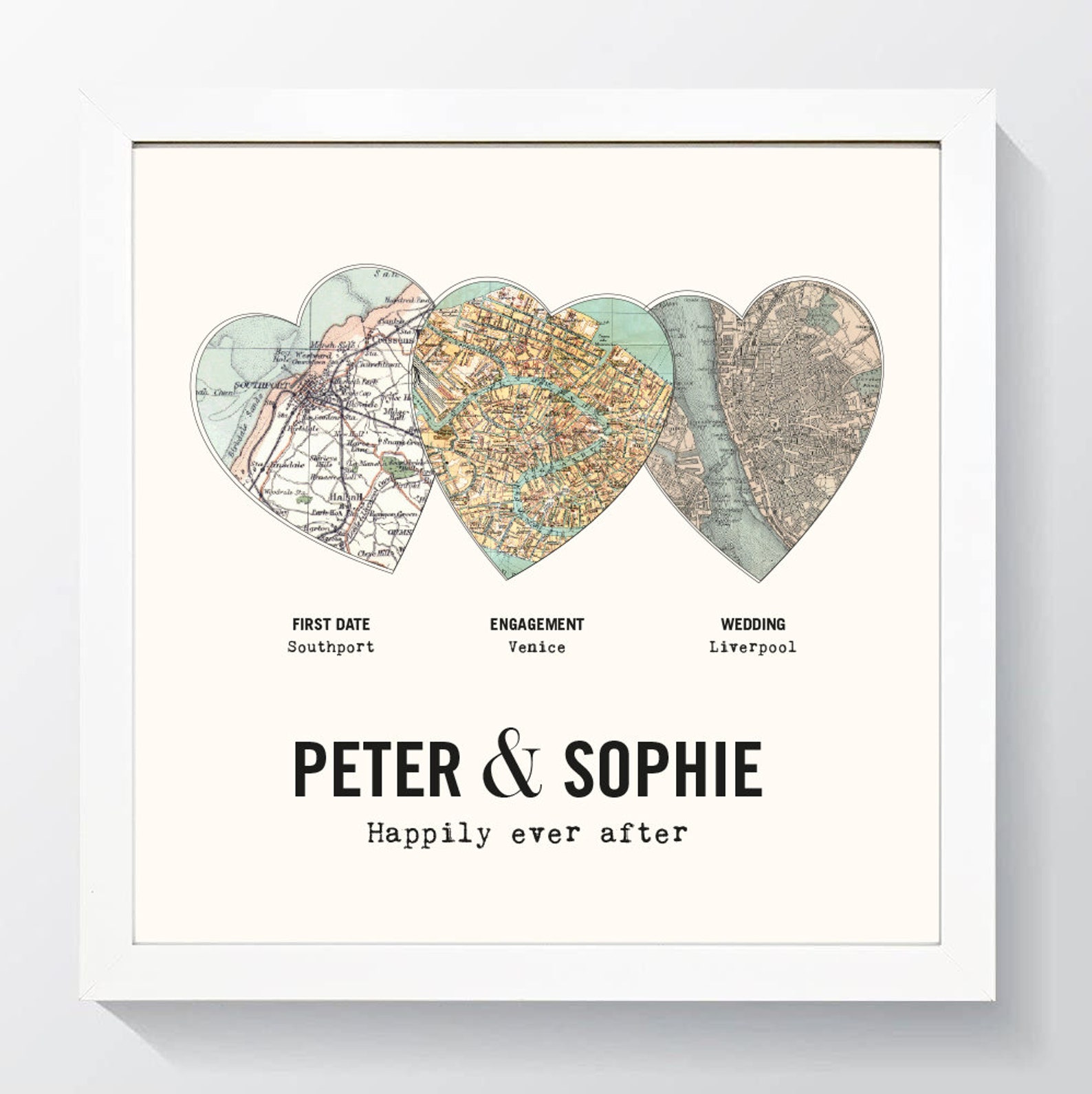 Three Map Printable Three Map Hearts Framed Print (first Date, Engagement, Wedding) - Etsy UK