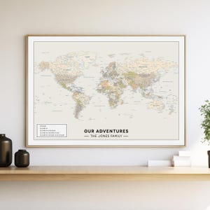 Personalised World Pin Travel Adventure Map BEIGE A1/A0