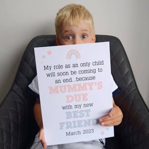 Baby announcement A4 or A3 sign for big brother/sister. Mummy's due with my best friend