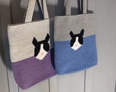 Handmade crochet shoulder bag with a cat-with-eye-mask, handbag, small tote, cat, embroidery, birthday gift, personalized gift