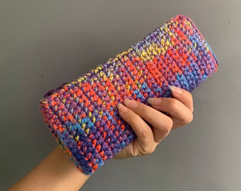 Handmade crochet purse, pouch, clutch, rainbow, colorful, personalized gift