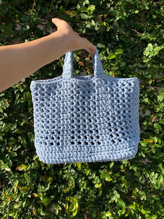 Light Blue Large Crochet Tote Bag