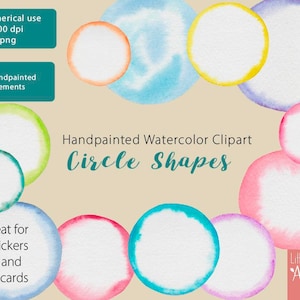 Watercolor Clipart Frame, Circle Clipart, handpainted watercolor clipart, commercial use, for planner stickers, LittleAcornGraphics