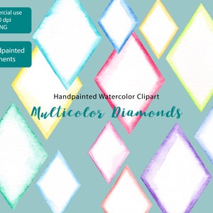 Watercolor Clipart Frame, Multicolor Diamonds Handpainted watercolor clip art, cards scapbooking,planner sticker, LittleAcornGraphics