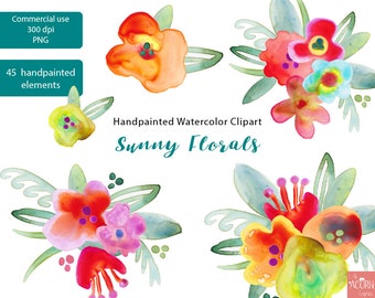 Acuarela Clipart flores, imágenes prediseñadas de acuarela pintadas a mano, ramos florales, fabricación de tarjetas, scrapbooking, wallart, planificador LittleAcornGraphics