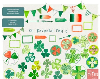 Watercolor Clipart St Patricks Day, handpainted Irish clip art, commercial use, scrapbooking printable, LittleAcornGraphics