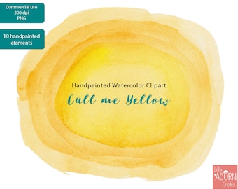 Handpainted Watercolor Clipart Commercial use PNG, yellow watercolor background texture, watercolor frame, LittleAcornGraphics on Etsy
