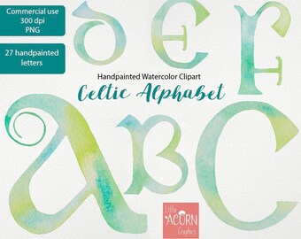 Acuarela Clipart St Patricks Day, Uso comercial acuarela pintada a mano, alfabeto celta, suministros de fabricación de tarjetas, LittleAcornGraphics