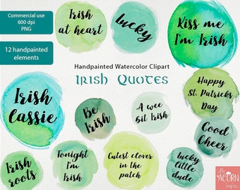 Watercolor clipart St Patricks day, Commercial use clipart, handpainted Irish clip art, card making supplies by  LittleAcornGraphics