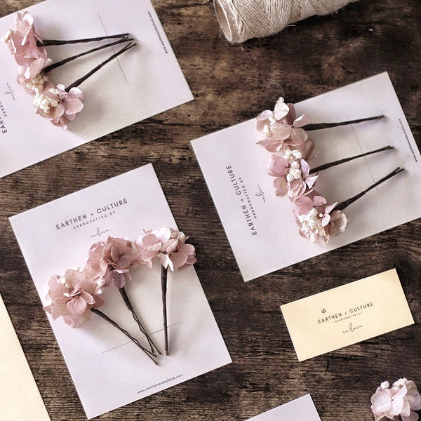 Barrettes à cheveux hortensia Gyps l Épingles à cheveux bohème fleur séchée pour mariage l EVJF l Demoiselle d'honneur | Accessoires cheveux | Lot d'épingles à cheveux