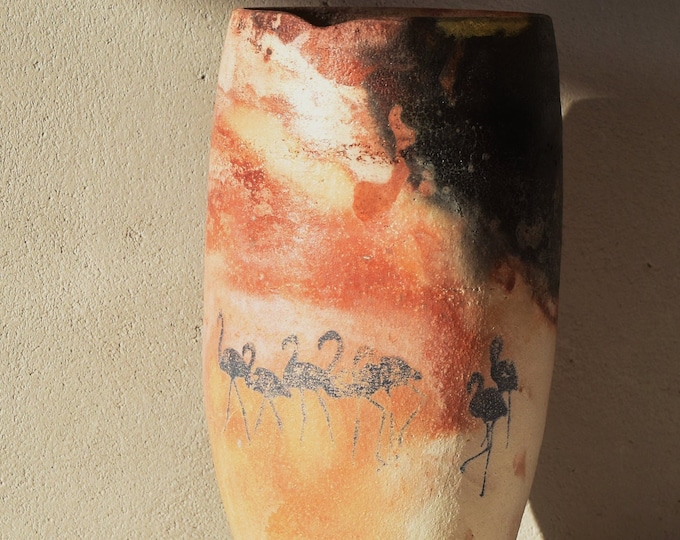 Ceramic Pit Fired vase / Decorative vase / Primitive firings / Housewarming gift / New home gift