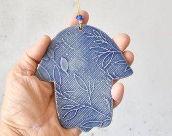 Blue Hamsa, Ceramic Hamsa, Wall Decor, Talisman, Home decor, Housewarming gift