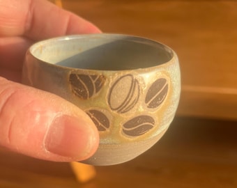 6 Handmade Ceramic Espresso Cups: Small Wheel Thrown Coffee Bean Pattern