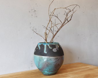 Ceramic Raku Vase, Made in Israel, Raku, Alternative Firing, Home decor, Housewarming gift