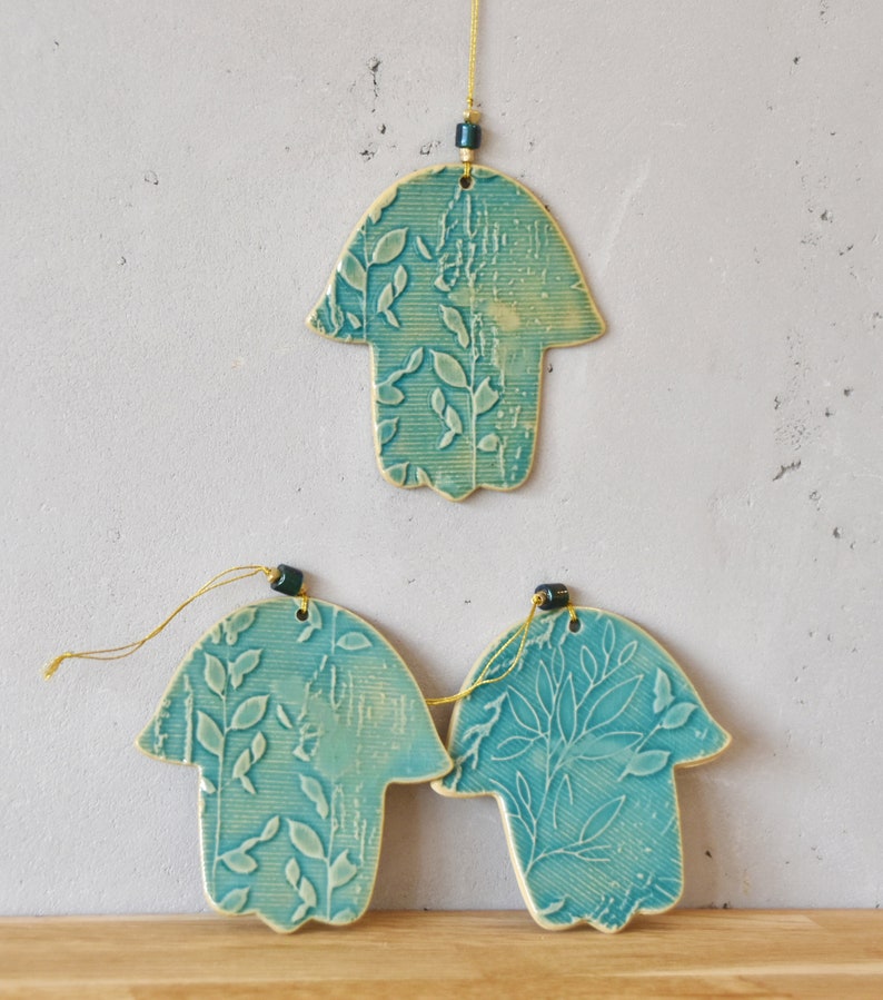 Turquoise Hamsa, Ceramic Hamsa, Wall Decor, Talisman, Home decor, Housewarming gift image 4
