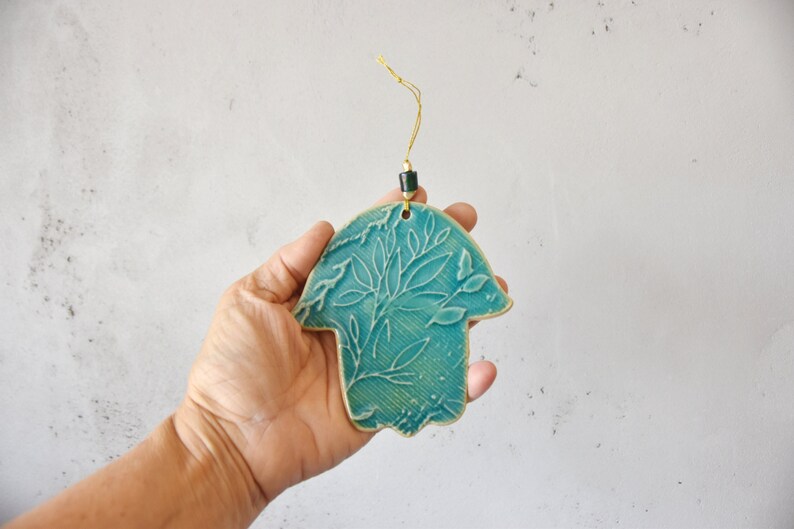 Turquoise Hamsa, Ceramic Hamsa, Wall Decor, Talisman, Home decor, Housewarming gift image 1