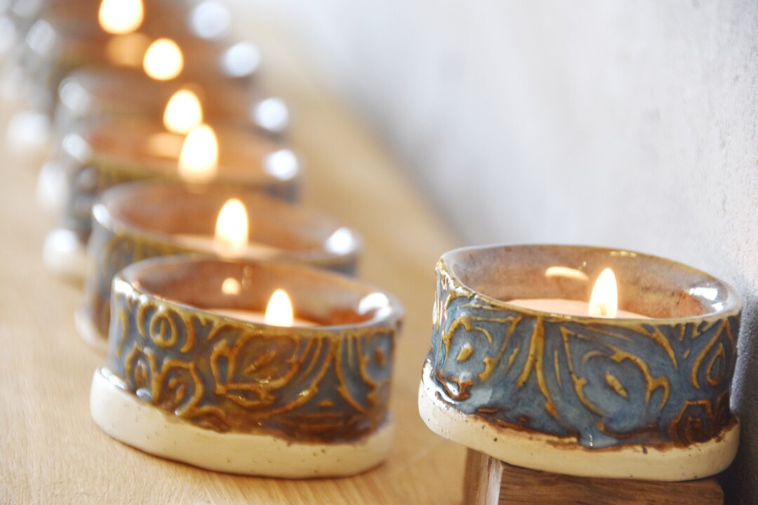Tealight Hannukah Menorah / Hannukah Candle Holder / Ceramic Etsy
