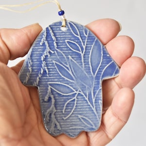 Small Blue Hamsa, Ceramic Hamsa, Wall Decor, Talisman, Home decor, Housewarming gift