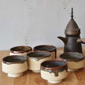 Matcha cups, Japanese Tea cups, Chawan cups, Handmade Ceramic, 5+1