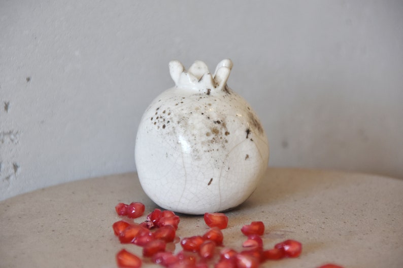 Ceramic pomegranate, Made in Israel, Raku, Alternative Firing, Judaica, souvenir, Rosh Hashana gift, Home decor, Housewarming gift image 2