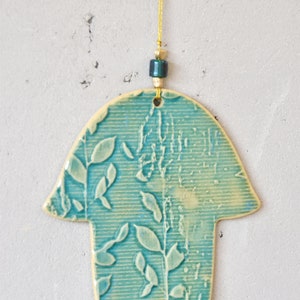 Turquoise Hamsa, Ceramic Hamsa, Wall Decor, Talisman, Home decor, Housewarming gift image 2