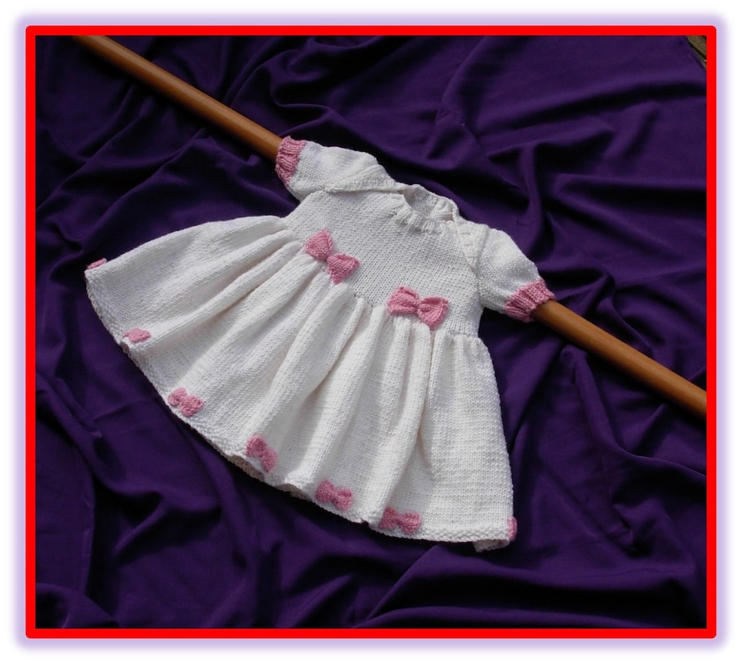 Envelope Neck Baby Dress Knitting Pattern. Prem-9 Months. 14-19 Inch ...