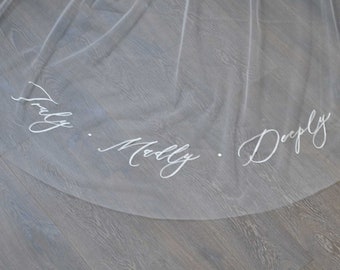 Truly Madly Deeply Embroidered Wedding Veil, Modern bridal Veil with Embroidery, Personalized Veil, Unique Veil, Statement Veil