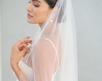 ADELE / Velo de novia clásico de tul suave de una sola capa en longitud capilla y catedral