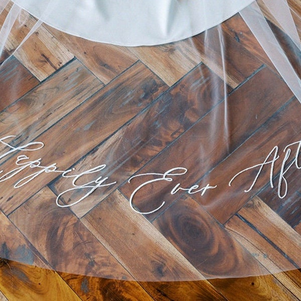 Happily Ever After Veil, Embroidered Wedding Veil, Modern bridal Veil with Embroidery, Personalized Veil, Unique Veil, Statement Veil