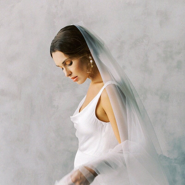 ELLA II Drop Veil, Two Tier Soft Tulle Veil, Modern Wedding veil, Plain Raw Edge Veil in White and Ivory, Chapel Veil, Cathedral Veil