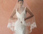 CHANTELLE II | Two Tier Drop Veil With Lace Trim in Chapel  display picture 2