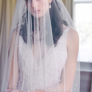 Pearl Wedding Veil, drop veil with pearls, ivory wedding veil with pearls, blusher veil, two tier veil, pearl bridal veil, unique veil image 3